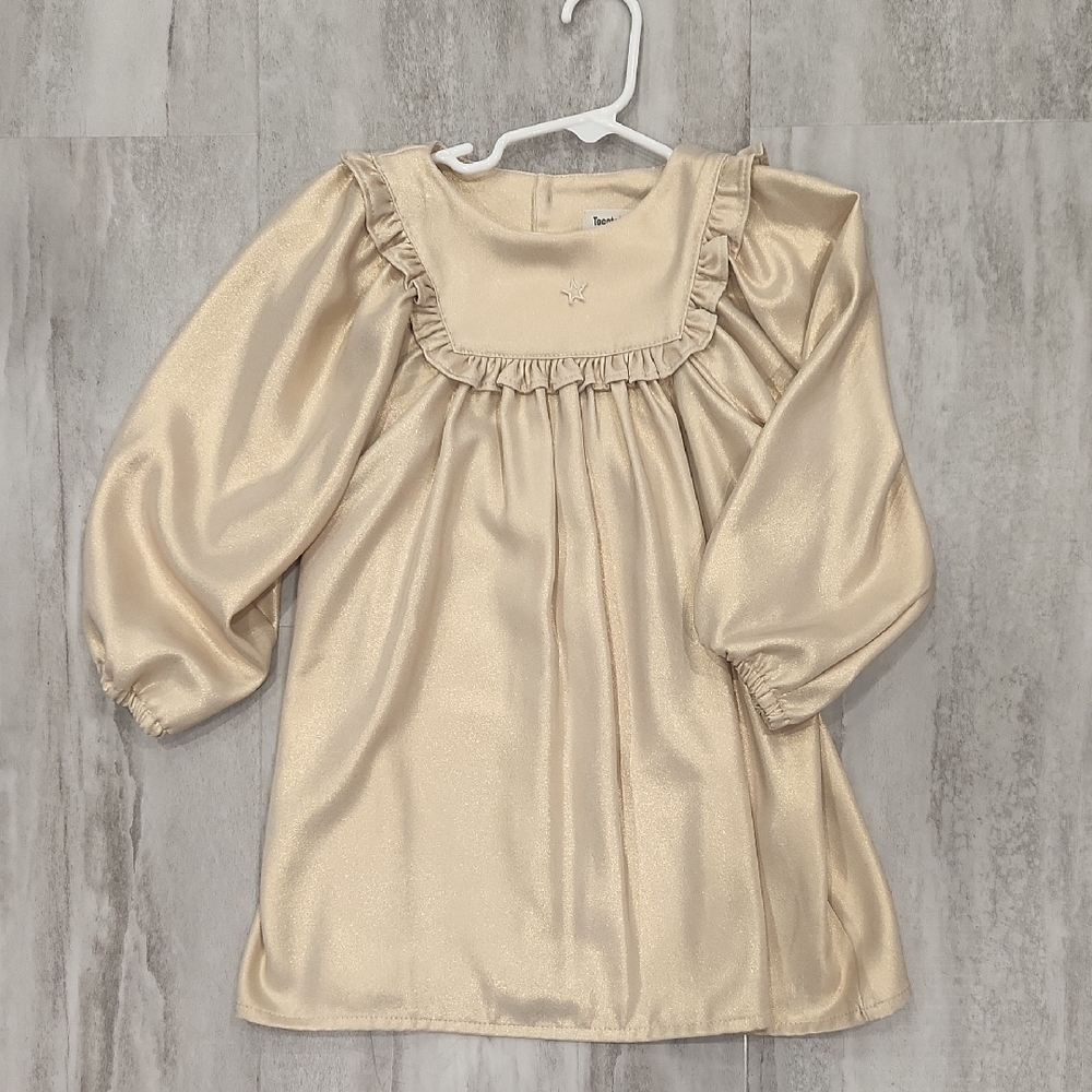 Tocoto Vintage Girls Gold Metallic Ruffle Dress
